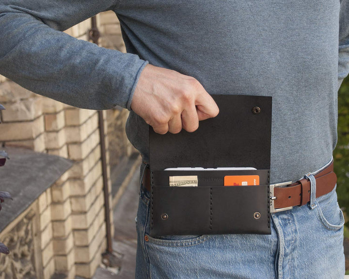 Leder Portemonnaie für Samsung Galaxy S24 ULTRA, schwarze Gürteltasche