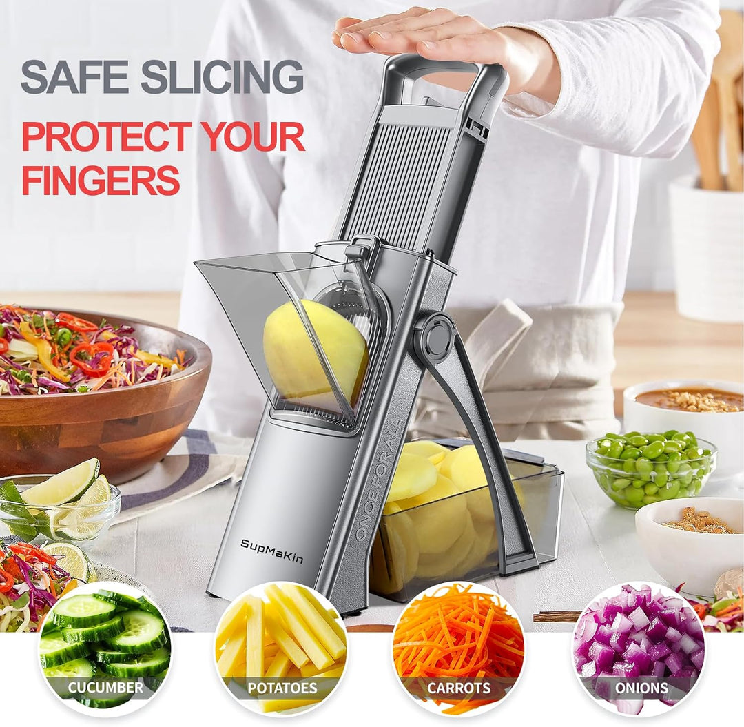 SupMakin Gemüseschneider, Once for All Verstellbar Gemüsehobel Genius Mandoline Vegetable Slicer Kar