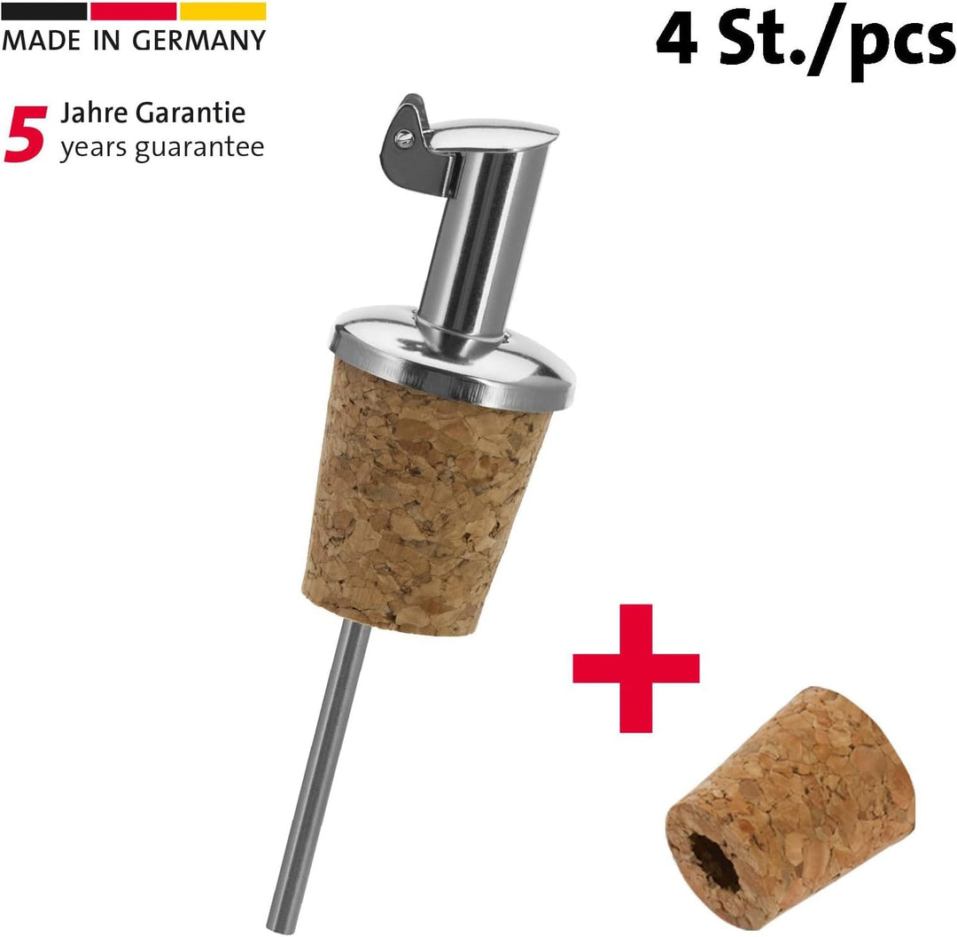 Westmark 4 Spirituosen-/Öl-Ausgiesser + 4 Ersatzkorken, mit Kläppchen, mit Luftröhrchen, kurz, Metal
