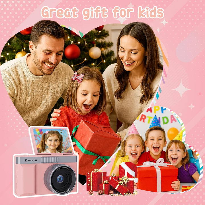 Kinderkamera Digitalkamera: 2 Zoll 180°Drehbildschirm, 30 MP Kamera, 32 GB Speicherkarte & 5X Digita