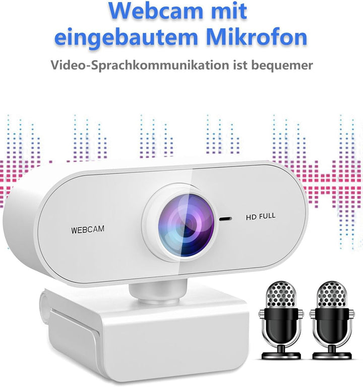 Webcam mit Mikrofon,1080P Full HD Kamera PC Laptop,USB Web Cam Plug&Play,Externe Streaming Camera,Mi