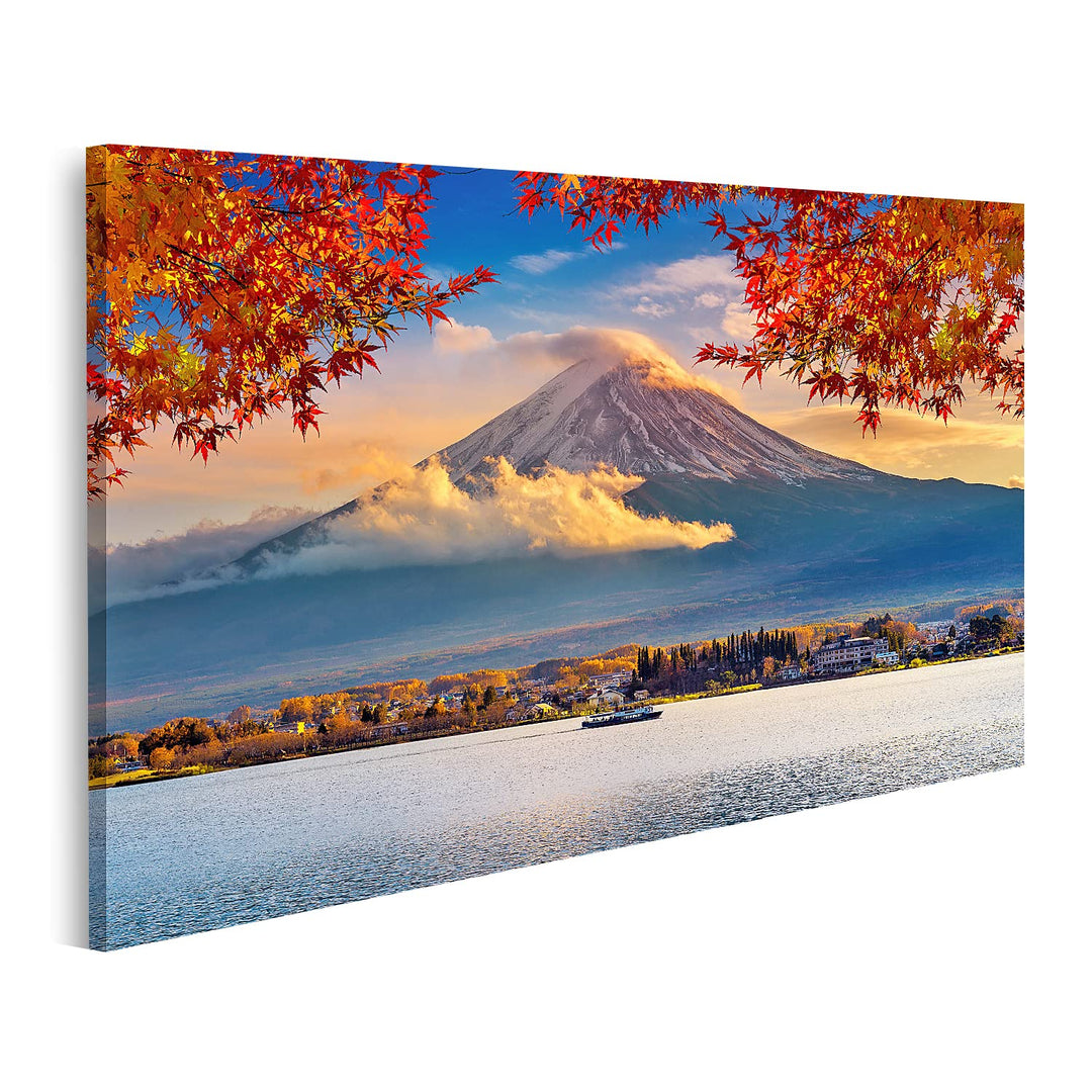 islandburner Bild auf Leinwand Fuji Berg Kawaguchiko See Sonnenuntergang Herbst Jahreszeiten Yamanac