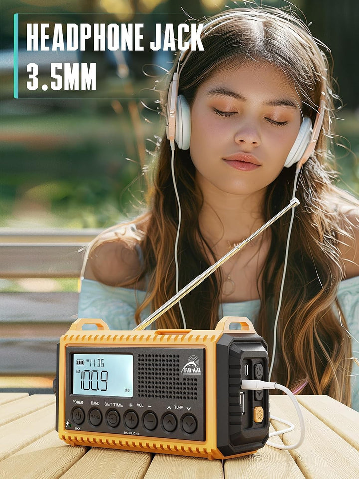 Notfallradio | 12000mAh Powerbank | Kurbelradio |Solar Radio mit Weltempfänger | AM/FM/SW, SOS, USB-
