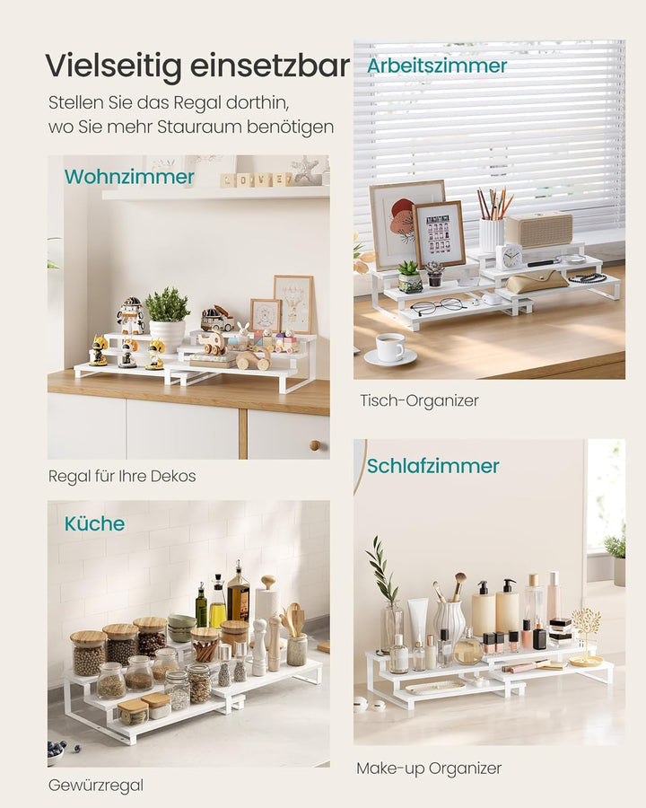 SONGMICS Gewürzregale, Küchenregale stehend, Küchen-Organizer, 2er Set, Holzwerkstoff, je 3 Ablagen,