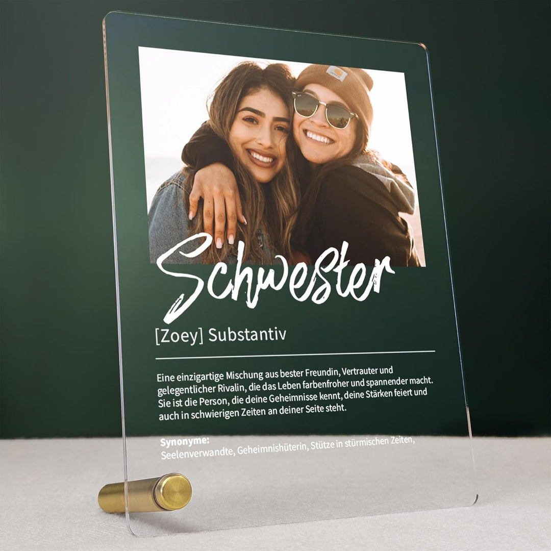 Schwester Geschenk personalisiert - Acryl Foto Geschenk: Definition wie im Duden - Geschenke für Sch