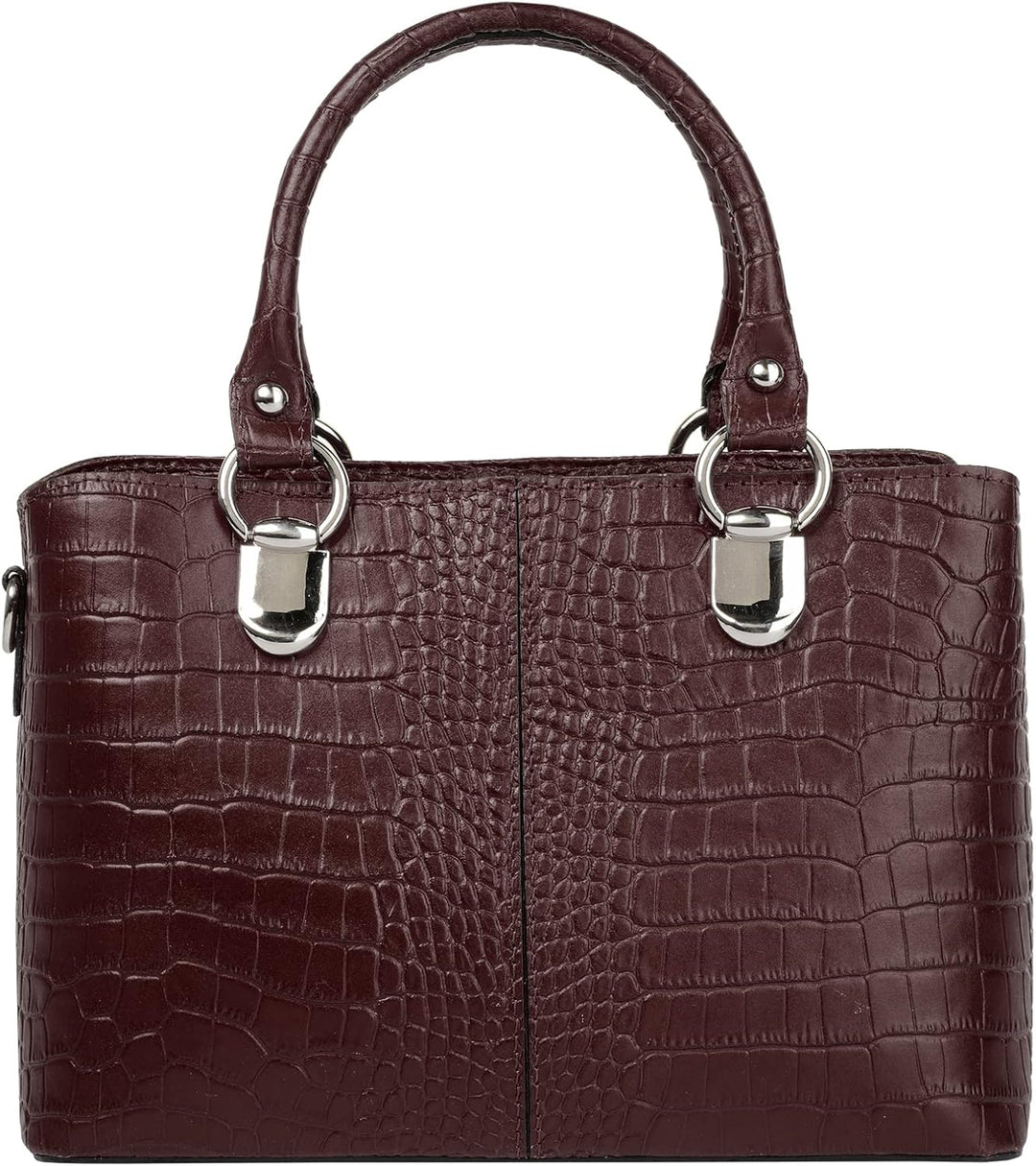 Umhängetasche Echt Leder Damen Made in Italy, Kroko-Optik Handtasche, Damen Schultertasche, elegante