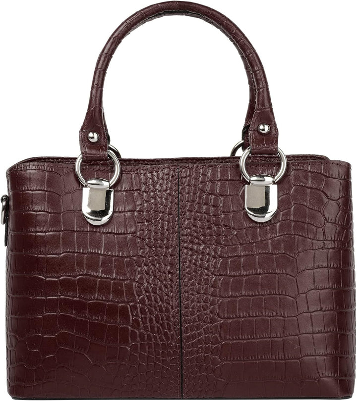 Umhängetasche Echt Leder Damen Made in Italy, Kroko-Optik Handtasche, Damen Schultertasche, elegante