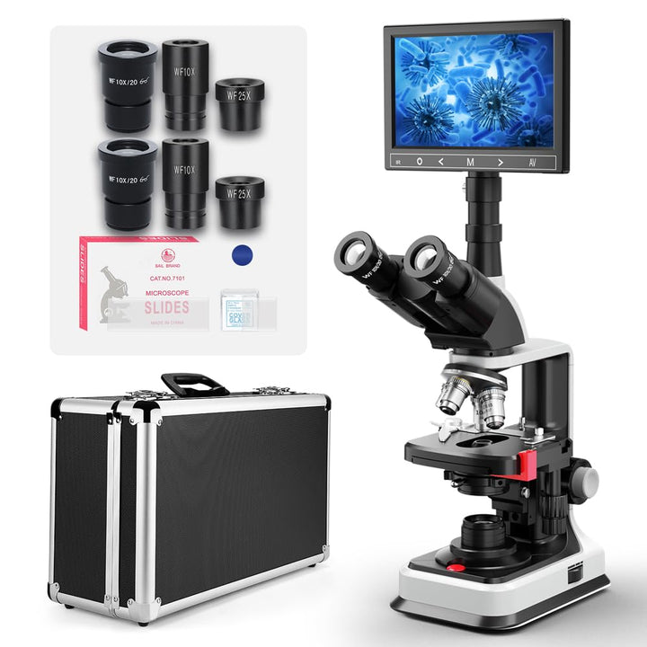 [Duales Netzteil] Vabiooth Lab Compound Trinokularmikroskop 40X-2500X Vergrösserung mit 7"-LCD, aust