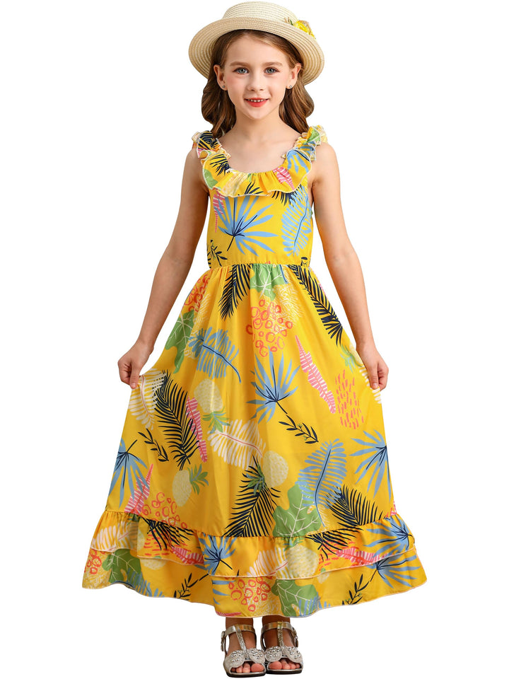BONNY BILLY Mädchen Kleider Freizeit Blumen Sommerkleid Strandkleid Chiffonkleid Maxikleid mit Rüsch