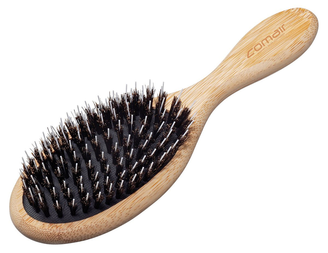 Comair 7000768 Föhnbrettbürste "Bambooline" oval klein Wildscheinborsten mit Nylonstiften 9 Rangs.,