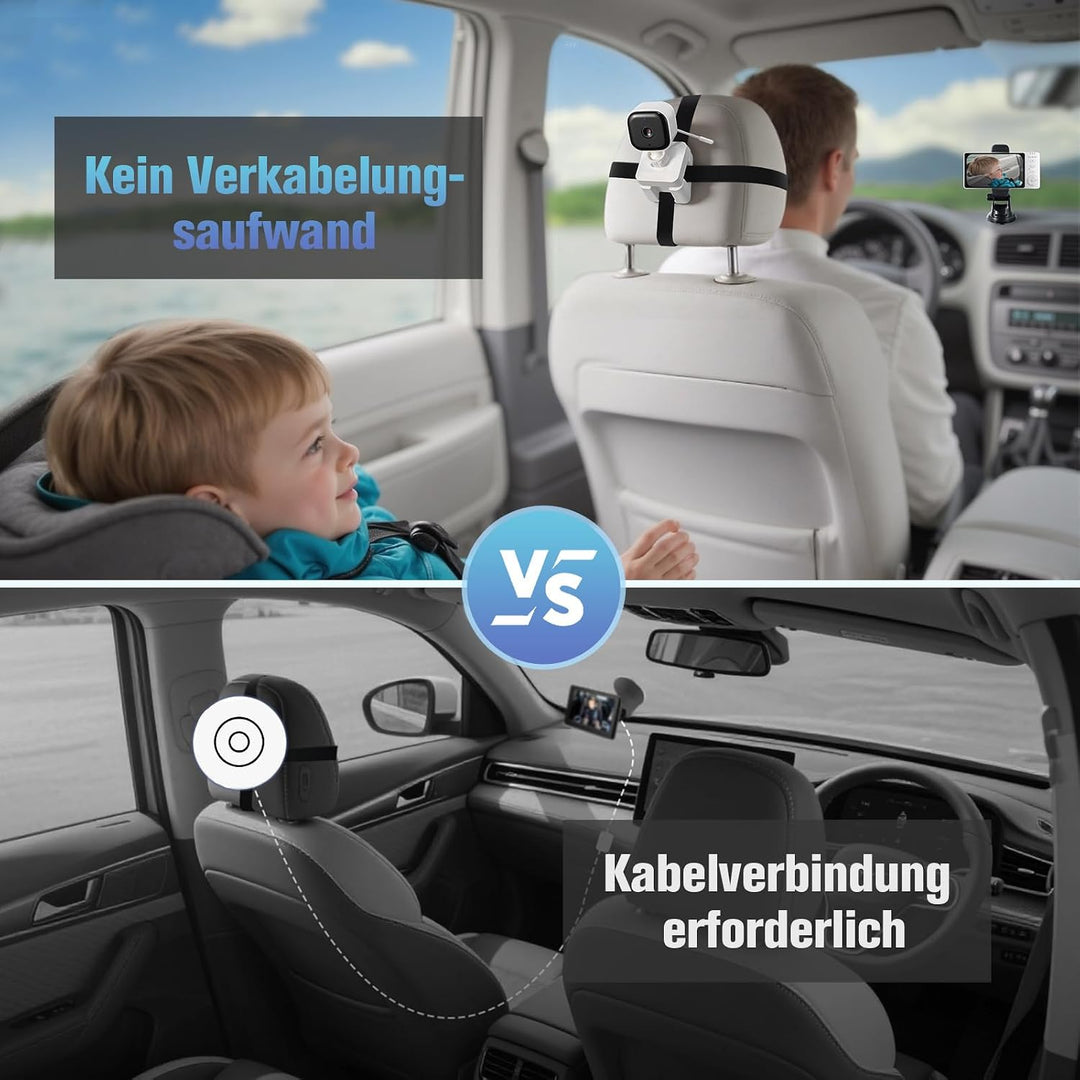 Baby Kamera Auto: 5" HD Kabelloser Baby Monitor mit Infrarot-Nachtsicht und Temperaturanzeige Batter