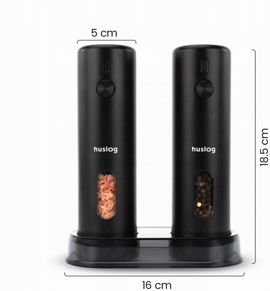 Elektrische Salz- und Pfeffermühle 2er Set – USB-C wiederaufladbar mit LED, Ständer & Reinigungsbürs