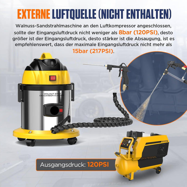 KAISAL 220V Nussschalen Strahlgerät, 13L Walnuss Sandstrahlgerät 1200W Nussschalengranulat Sandstrah