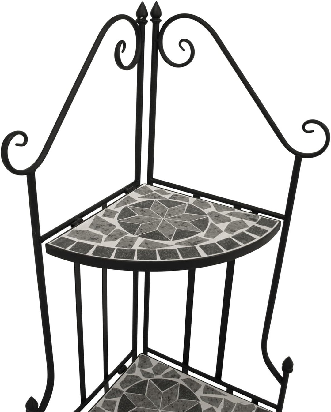 DEGAMO Gartenregal Eckregal Siena 38x36x142cm, Gestell Metall schwarz, Regalböden aus Keramik in Mos