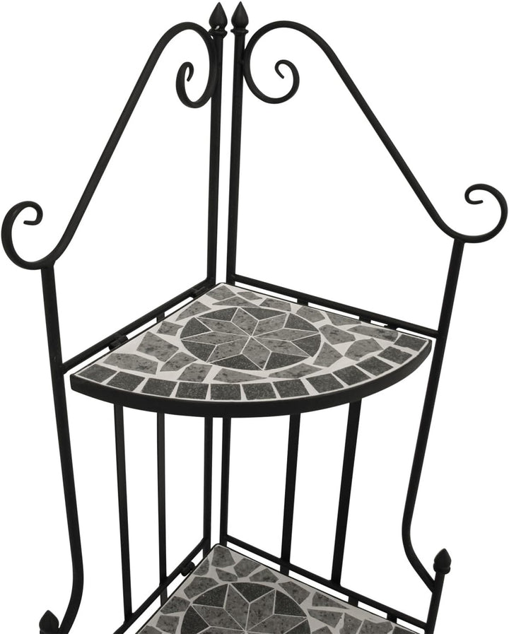 DEGAMO Gartenregal Eckregal Siena 38x36x142cm, Gestell Metall schwarz, Regalböden aus Keramik in Mos