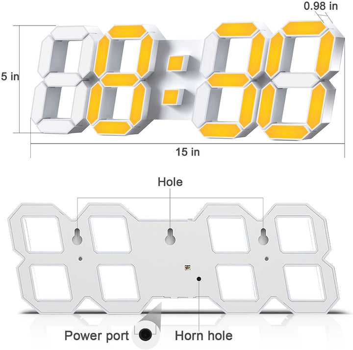 Deeyaple LED Wanduhr Digital Wecker 3D Uhr Dimmbar Snooze USB 12/24Stunden Datum Temperaturanzeige F