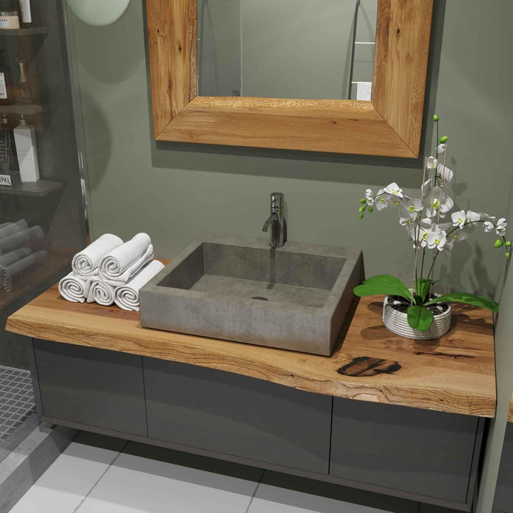 BestLoft Waschtischplatte Holz (Länge: 50 cm/Breite: 40-45 cm) Waschtisch Holz Eichenbrett Massiv 40