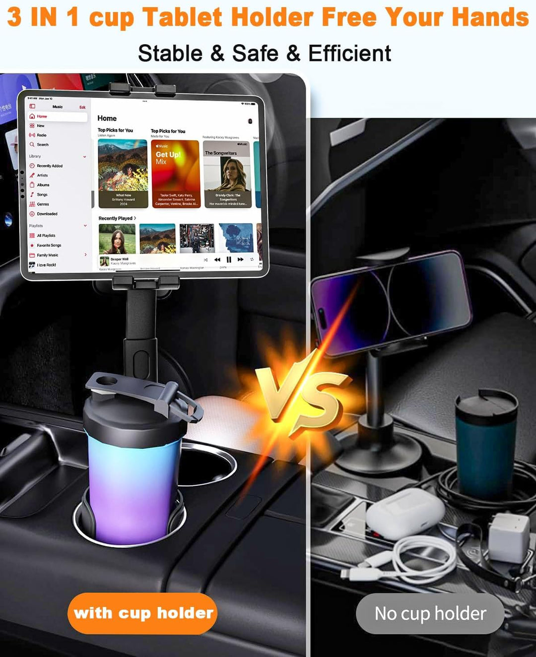 Tablethalterungen Auto Getränkehalter Höhenverstellbar [Kann Flaschen Halten] Tablet Halterung Auto
