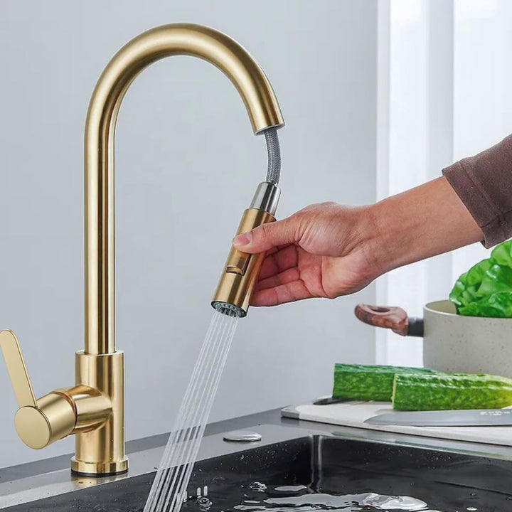 SLIM Küchenarmatur mit herausziehbarer Auslaufbrause, Wasserhahn Küche, 360° drehbare Edelstahl Spül