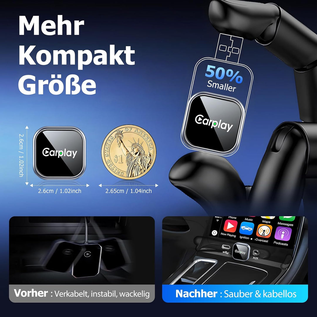 Wireless Carplay Adapter Für iPhone, Wandelt Kabelgebundenes Carplay in Kabelloses Um, Plug & Play,M