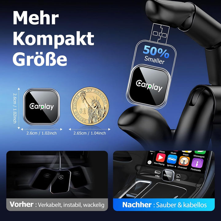Wireless Carplay Adapter Für iPhone, Wandelt Kabelgebundenes Carplay in Kabelloses Um, Plug & Play,M