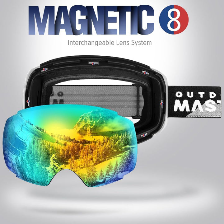OutdoorMaster Unisex Skibrille PRO Damen Herren mit wechselgläsern, Schneebrille 100% UV-Schutz Skib