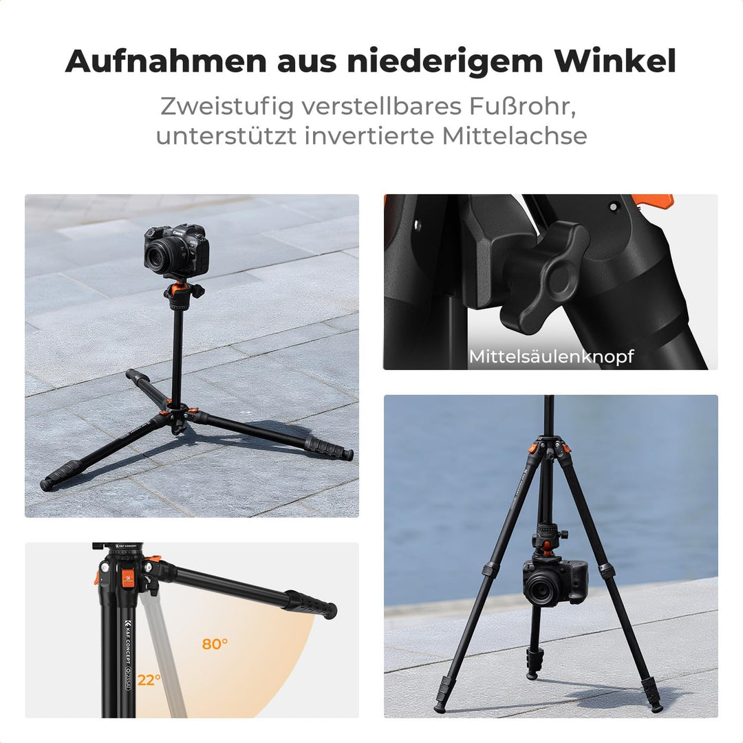 K&F CONCEPT 163CM Aluminium Kamerastativ, leichtes und kompaktes Stativ, Gewicht von 1,2kg und maxim