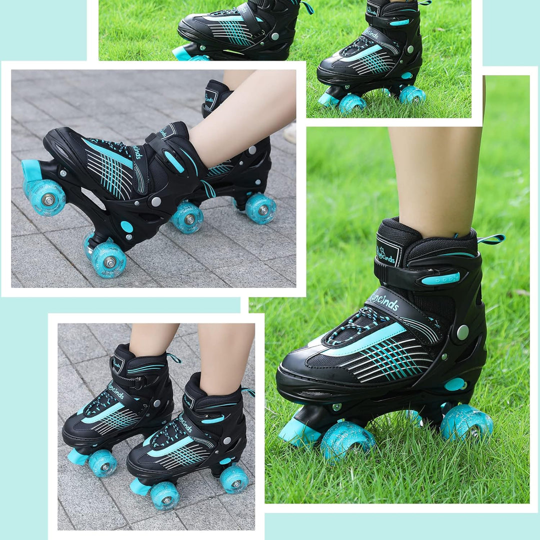 Runcinds Kinder Rollschuhe für Jungen, Kleinkinder, Mädchen 4 Grössen Verstellbare, mit leuchtenden