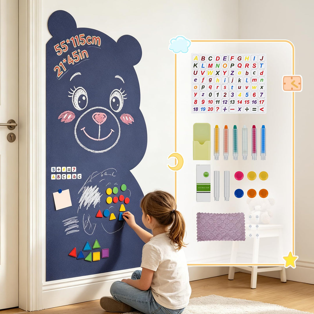 Magnetischer Wandaufkleber für Kinder 115x55cm, Bären-Design Selbstklebende Magnetwand in Blau inkl.