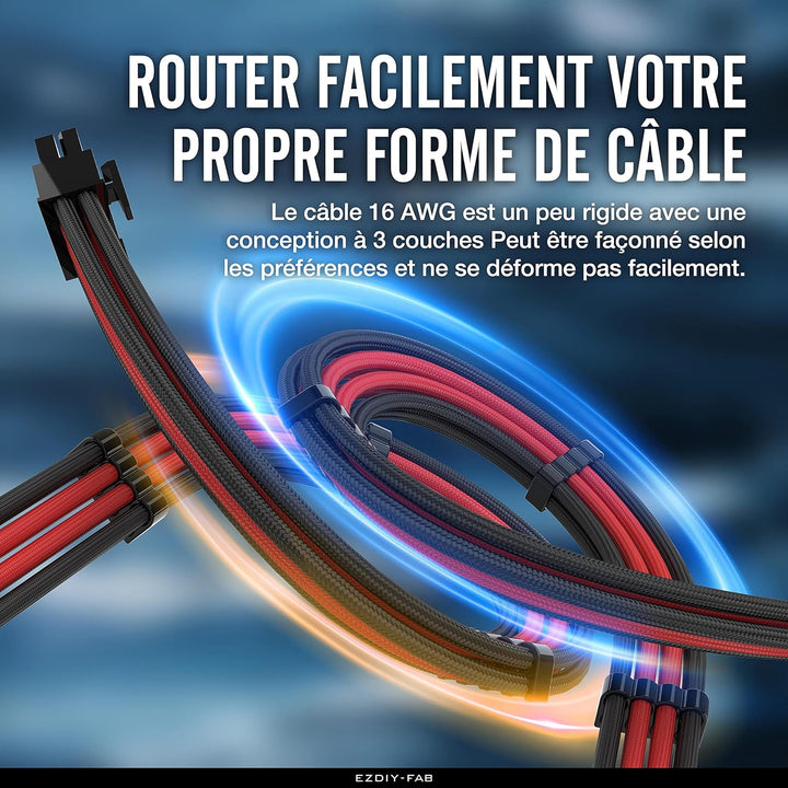 EZDIY-FAB Sleeved Cable Verlängerungskabel für die Stromversorgung, extra gross, 24-polig, 8-polig,