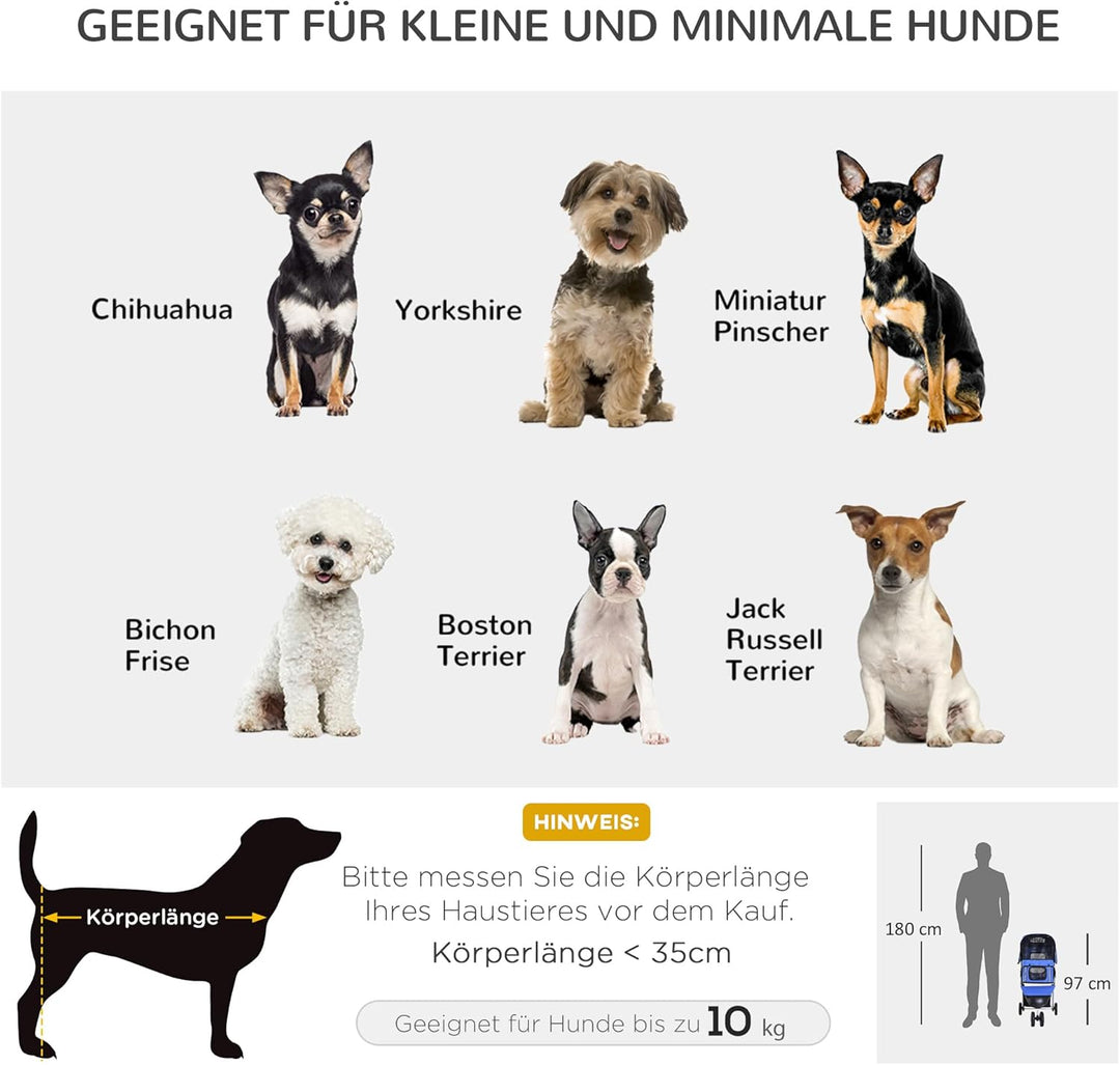 PawHut Hundewagen Hundebuggy Buggy Hunde Katzen Pet Stroller Hunde Buggy Blau Blau 75L x 45B x 97H c