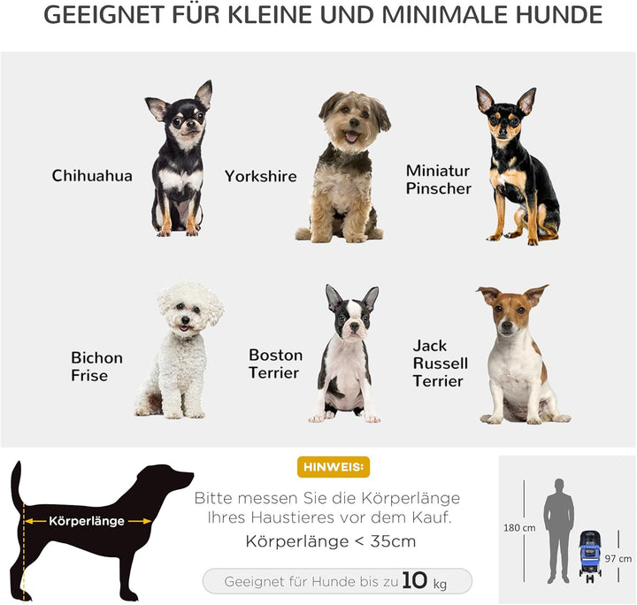 PawHut Hundewagen Hundebuggy Buggy Hunde Katzen Pet Stroller Hunde Buggy Blau Blau 75L x 45B x 97H c