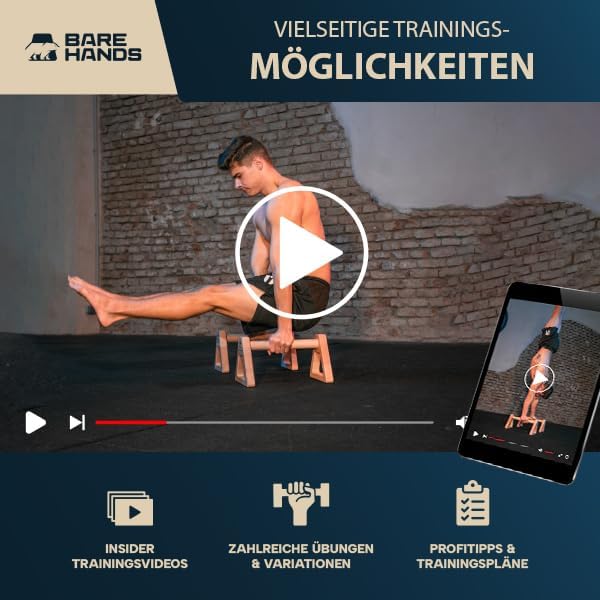 BARE HANDS Liegestützgriffe Set – 2x kleine & 2x grosse gelenksschonende, rutschfeste Holz Liegestüt