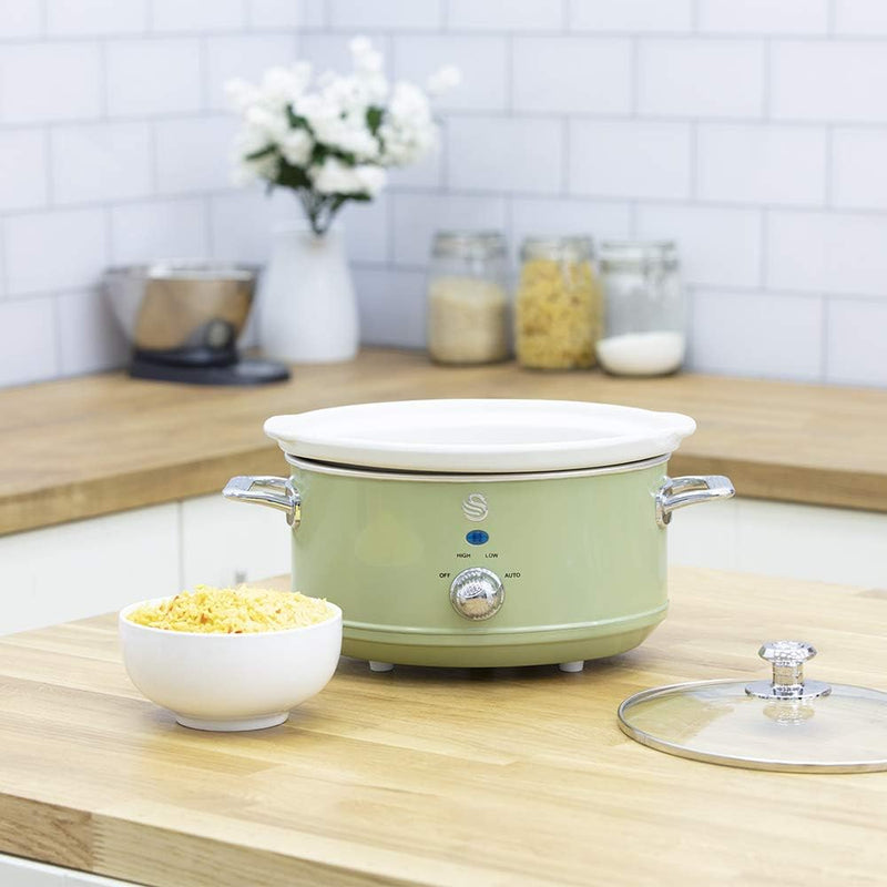 Swan Retro SF17021GNEU Slow Cooker 3,5L Abnehmbarer Kochbehälter, PFOA- und PTFE-freier Keramischer