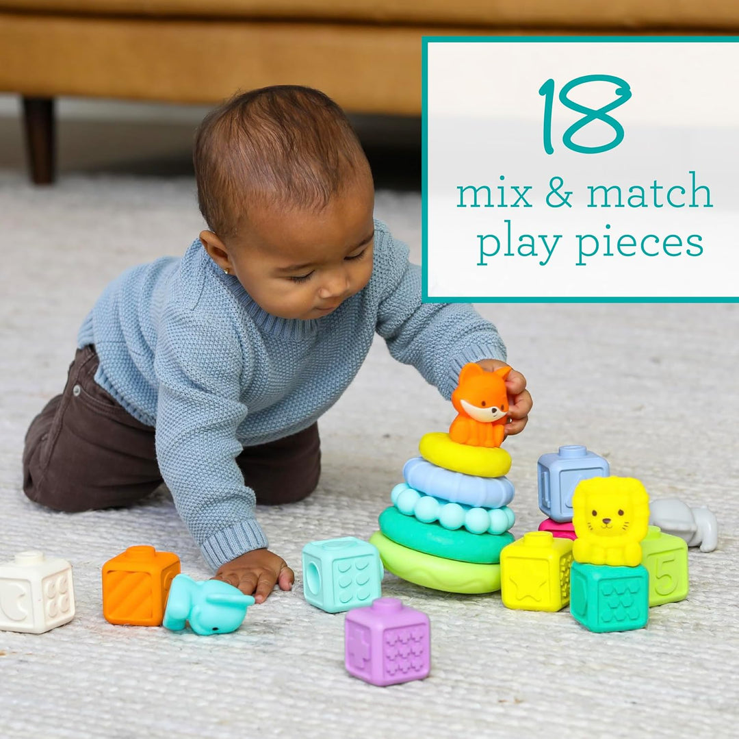 INFANTINO - Set de juegos Apilables - Anillos y Cubos para Apilar - Juguetes Sensoriales Educativos