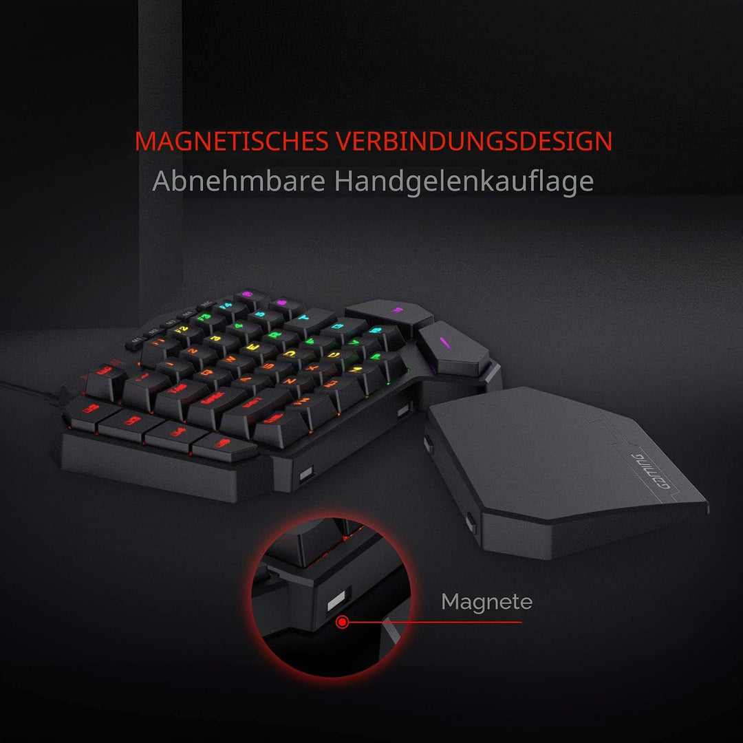 Redragon K585 DITI Einhand RGB Mechanische Gaming-Tastatur, Braune Schalter, Typ-C Professionelle mi