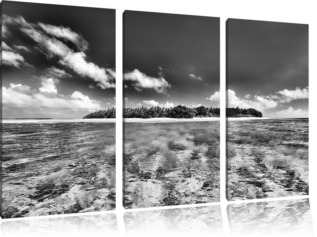 Pixxprint Malediven Traumstrand als Leinwandbild/Grösse: 3 Teilig (120x80 cm) cm/Wandbild/Kunstdruck