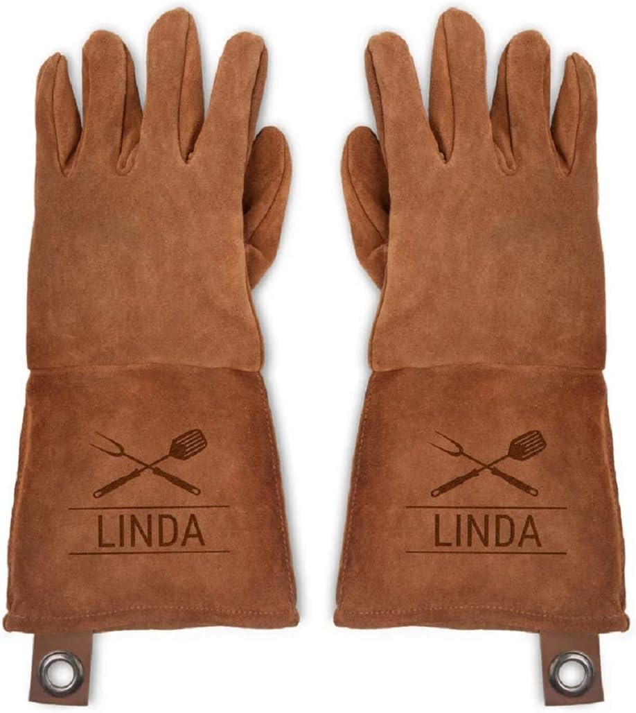 Personalisierbare Grillhandschuhe aus Leder mit Gravur, perfekt als individuelles Geschenk - Hitzebe