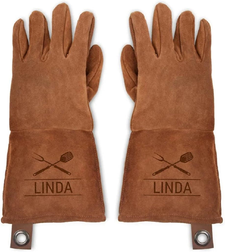 Personalisierbare Grillhandschuhe aus Leder mit Gravur, perfekt als individuelles Geschenk - Hitzebe