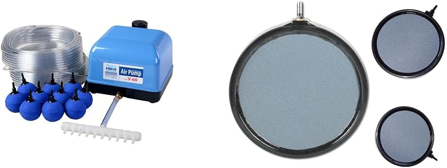 AquaForte Hi-Flow V-60 Luftpumpenset & Belüfterscheibe-/Platte 20cm, Anschluss 9mm V-60 Set Bundle m