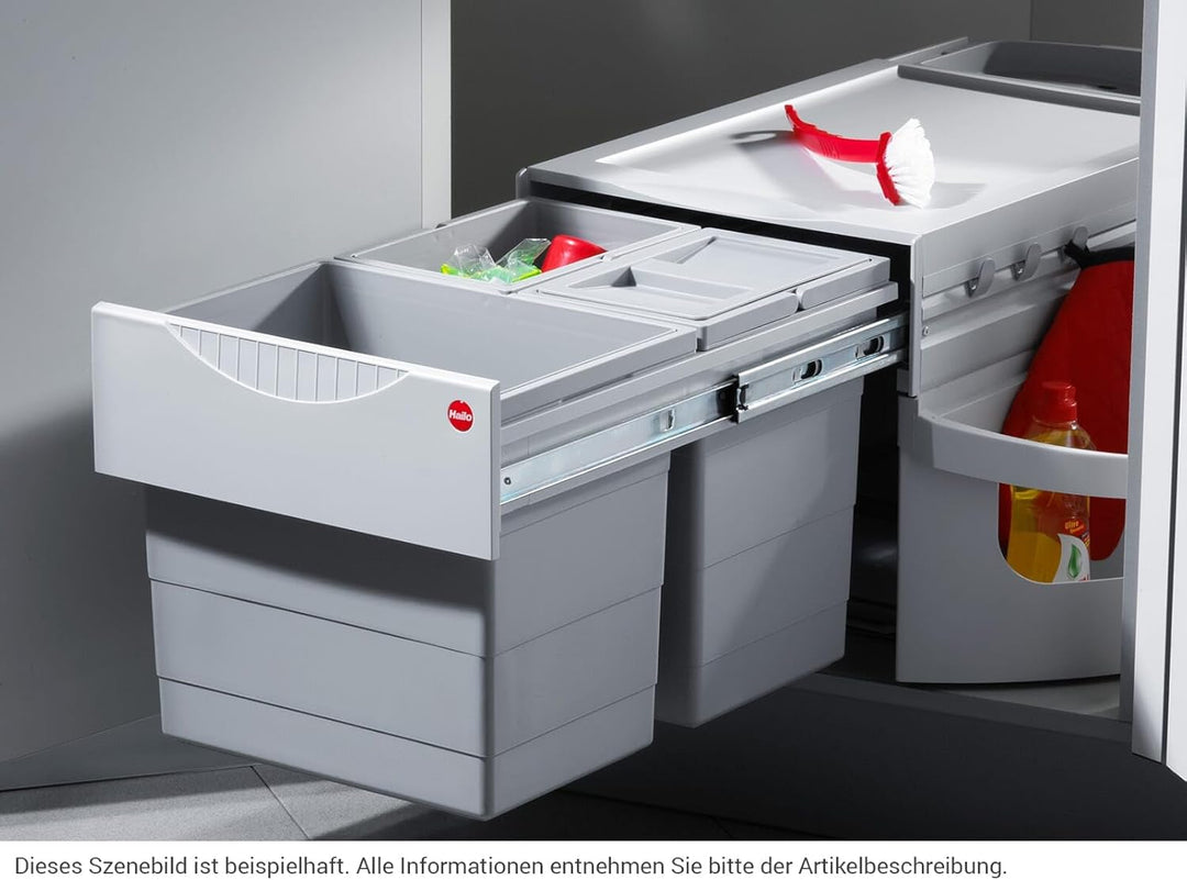 Hailo Abfallsammler Rondo 3646131 | Eckabfallsammler 3fach für 90x90 Eckunterschrank | 2x 8.5 + 18 L
