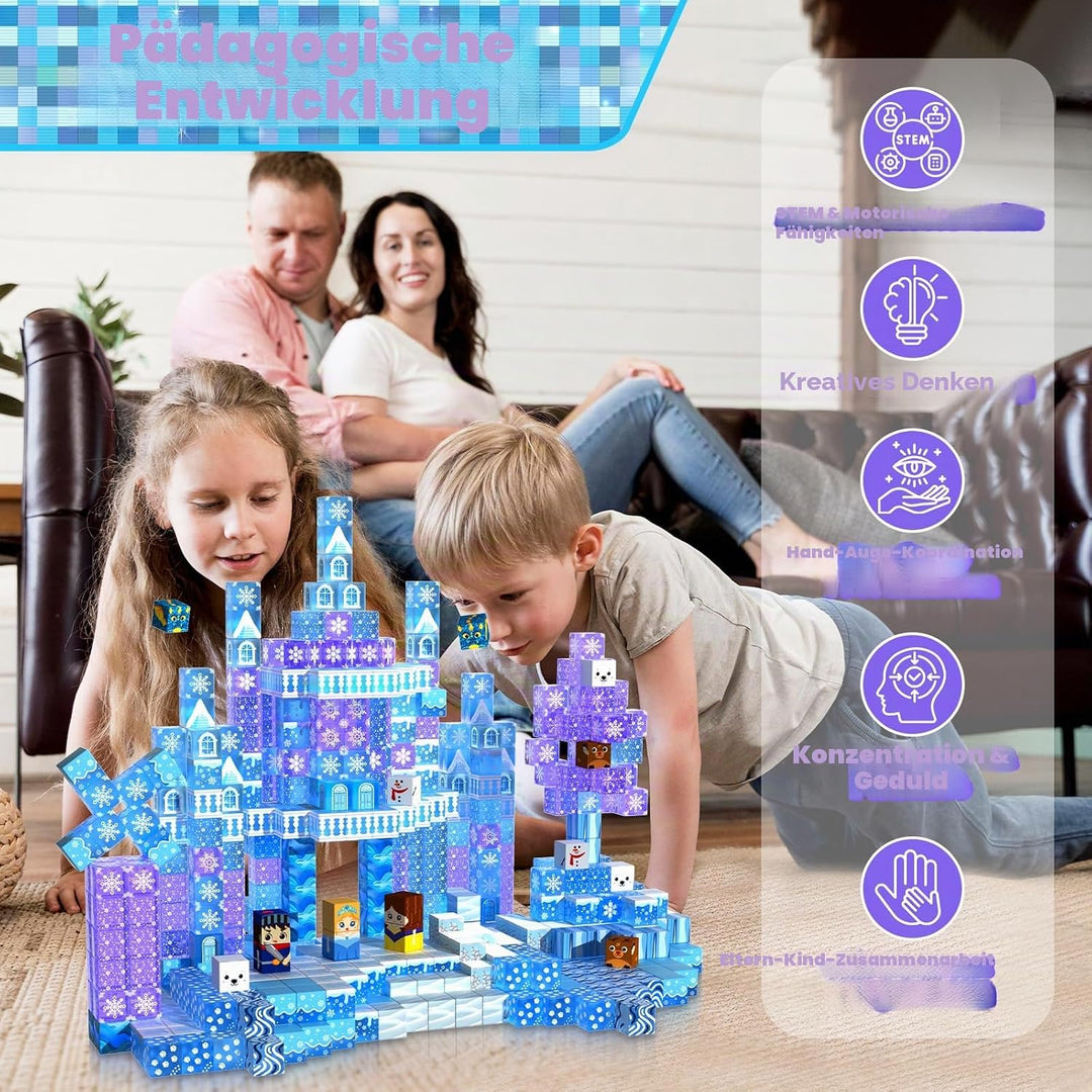 Magnetische Bausteine, 100 Pcs Magnetbausteine bauen einer eisblaue Zauberwelt, kreative Kinderspiel