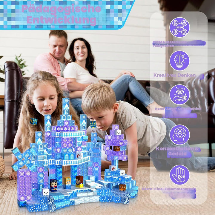 Magnetische Bausteine, 100 Pcs Magnetbausteine bauen einer eisblaue Zauberwelt, kreative Kinderspiel