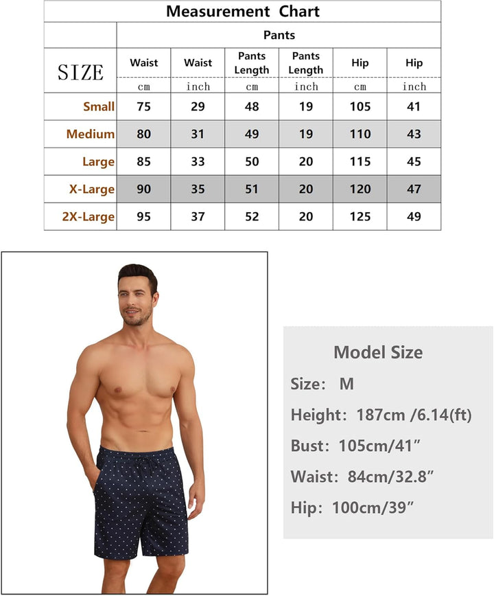 Demegimi Herren Schlafanzughose Kurz Schlafhose Sommer Pyjamahose Baumwolle Schlafshorts Shorty Frei