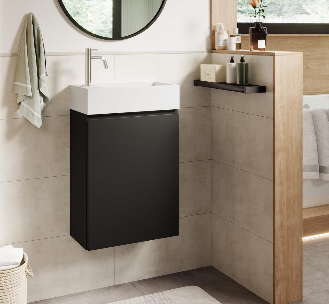 WC Badmöbel Angela 40x22 cm Matt schwarz - Schrank Waschbecken Badezimmer Toilette Mat Schwarz 40cm,