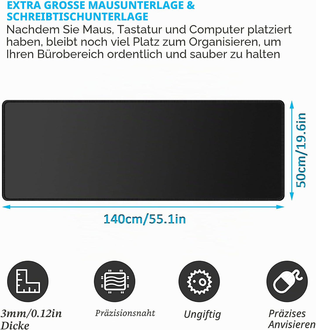 LL-COEUR XXL Schwarz Mauspad Gaming Mouse Mat Laptops Schreibtischunterlage Desk Pad (1400 x 500 x 3