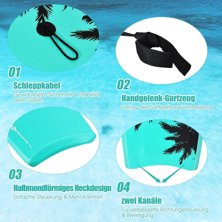 RELAX4LIFE Schwimmbrett tragbar, Schwimmboard mit Halteleine, Rutschfestes Surfbrett für Kinder &amp; Er