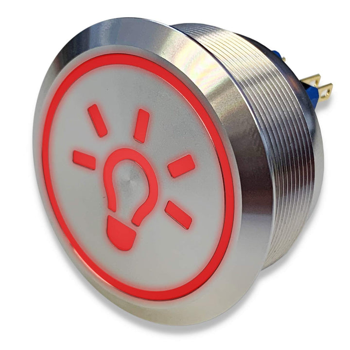 Edelstahl Drucktaster Ø40mm, 2-polig, 10 Pin, Symbol Licht LED Ring (Rot), Rot