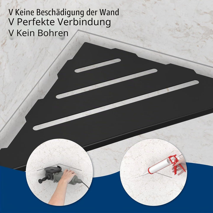 Eckregal Schwarz, Duschablage Ohne Bohren, 2 Stück Duschablage Ecke 35 X 25 cm, Verdickter Duschrega