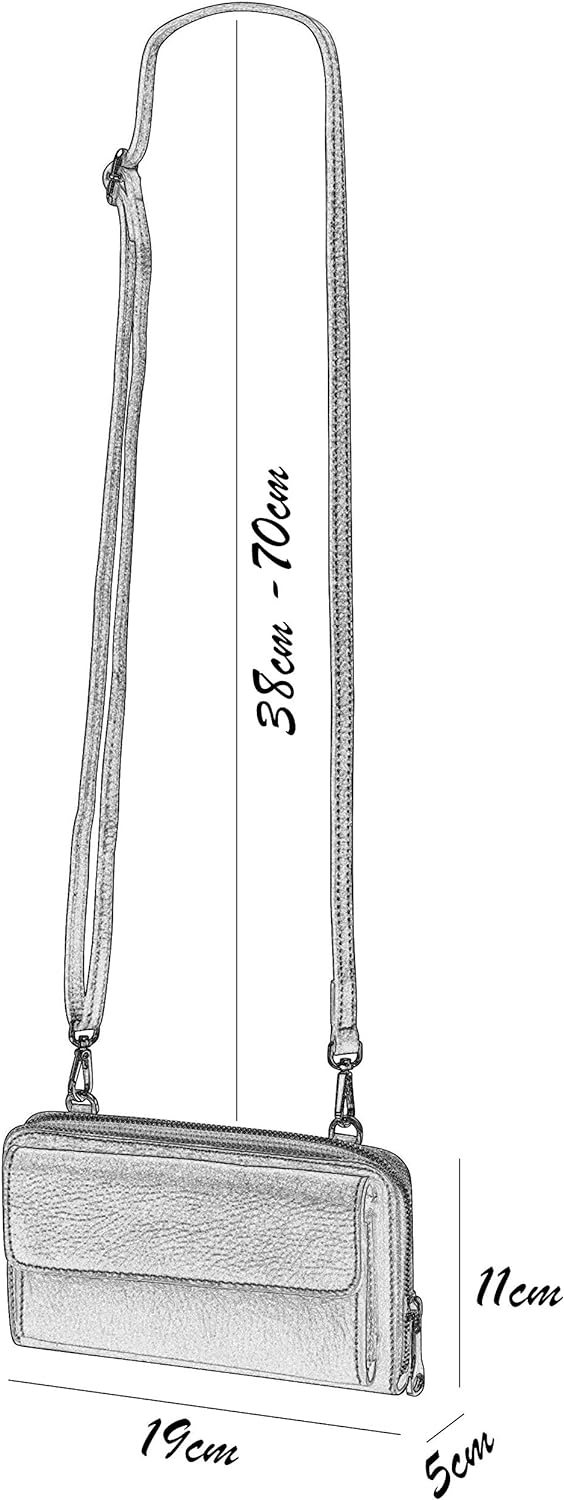 SH Leder Damen Handytasche Umhängetasche Geldbörse Multifunktion Beutel aus Echtleder Verstellbar Sc